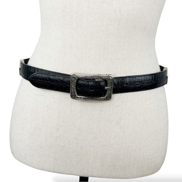 Vintage Y2K Brighton Brown & Black Reversible Croc Embossed Leather Belt Medium‎ - Picture 1 of 12